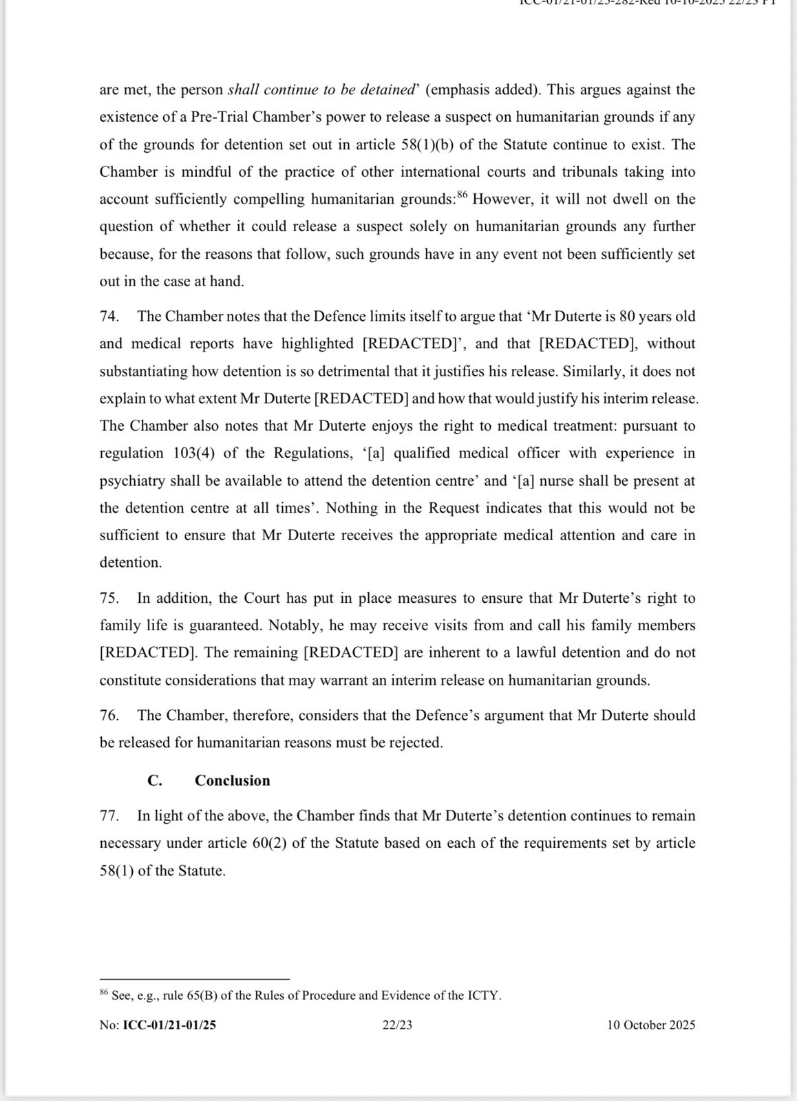 ICC Denies Duterte’s Request for Temporary Release