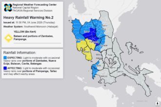 Heavy Rainfall Warning Raised in Parts of Central Luzon as Southwest Monsoon Intensifies