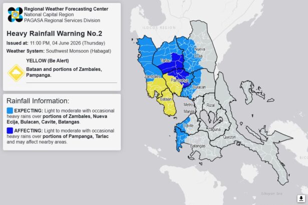 Heavy Rainfall Warning Raised in Parts of Central Luzon as Southwest Monsoon Intensifies