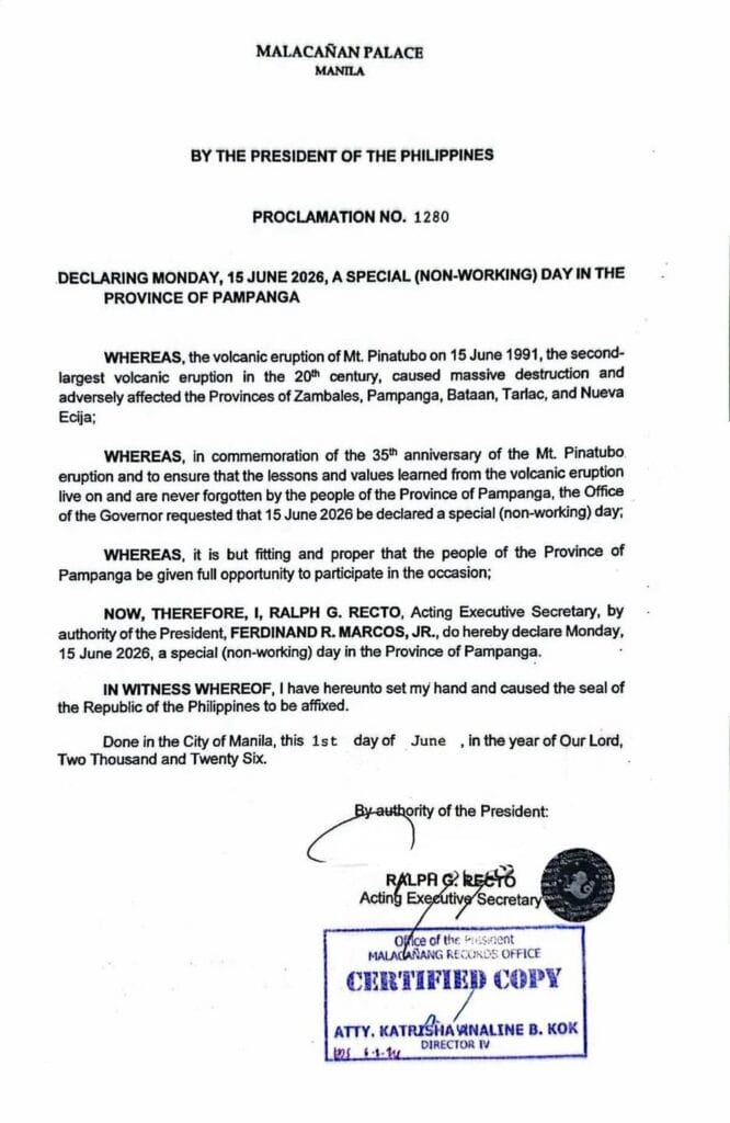 ICYMI: June 15 declared special non-working day in Pampanga June 15 Holiday 666x1024